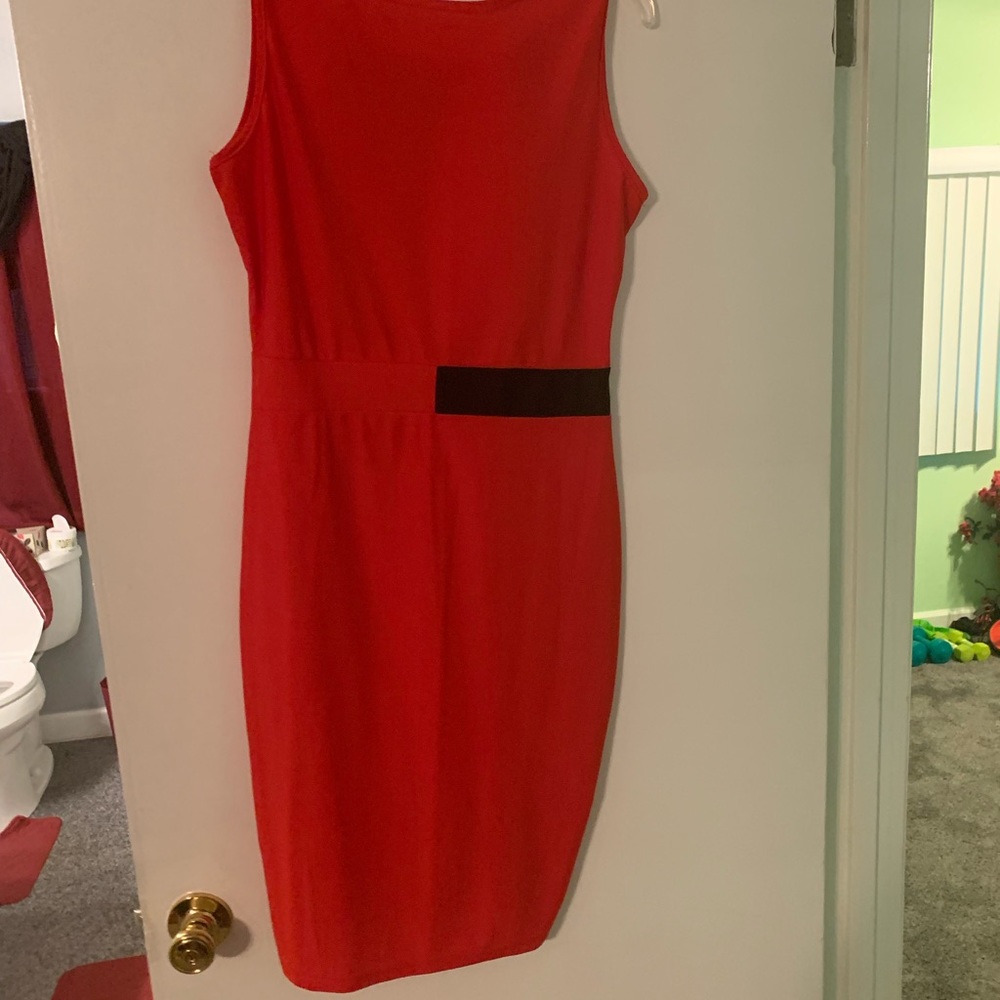 Woman red, black and white dress